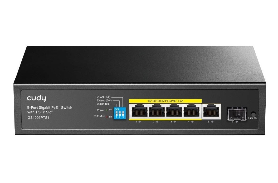 Cudy Switch POE Gigabit 4POE + 1GbE + SFP Port 120W GS1005PTS1 Cudy Switch POE Gigabit 4POE + 1GbE + SFP Port 120W GS1005PTS1 - Image 1