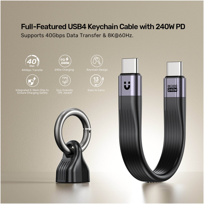 Unitek UC USB-C 4.0 M-M Cable & Keychain 0.13m 240W+40G+8K C14179A-0.13M - Image 10